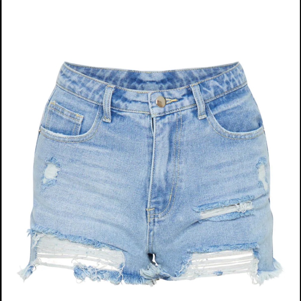 PRETTYLITTLETHING Light Blue Wash Ripped Denim Jean Shorts